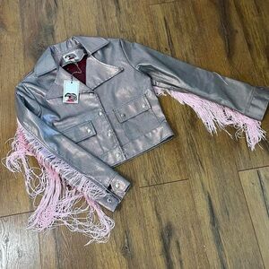 RARE ONE OF A KIND Wallflower Vintage Pink Iridescent Fringe Jacket